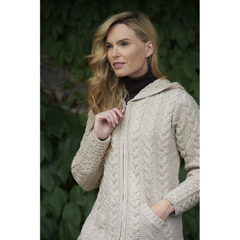 Women's Irish Cable Knitted Hooded Zip Coat